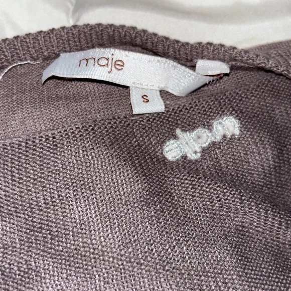 Maje Cardigan Cotton Linen Blend Women's S Small Sweater Gray Grey Deep V Neck